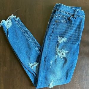 Express High Waisted Denim Perfect Ripped Ankle Skinny Jeans